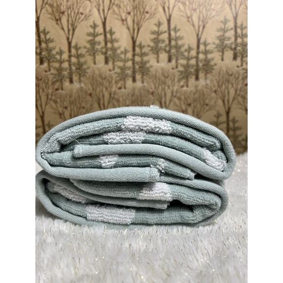 Caro Winter Evergreen Trees Snowflakes Mint Green Plush Bathroom Hand Towels 2 - Picture 4 of 4